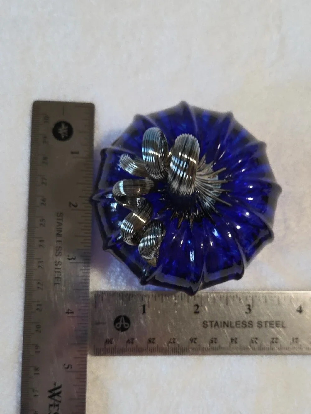 Luke Adams Glassblowing Studio Hand Blown Glass Pumpkin Cobalt Blue NWOT